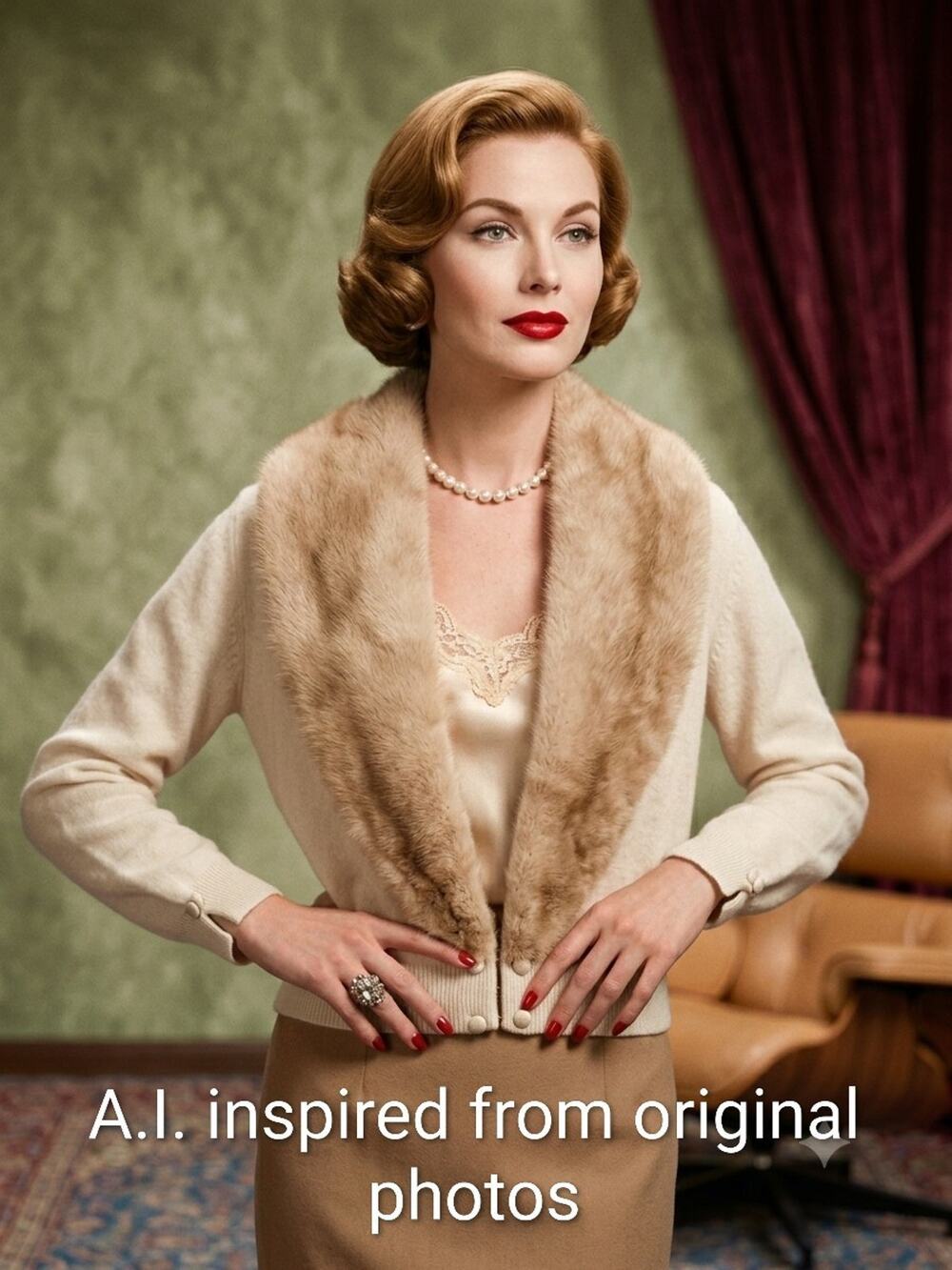 Vintage 1950s Dalton 100% Virgin Cashmere Cardigan w/Honey Blond Mink Fur Collar